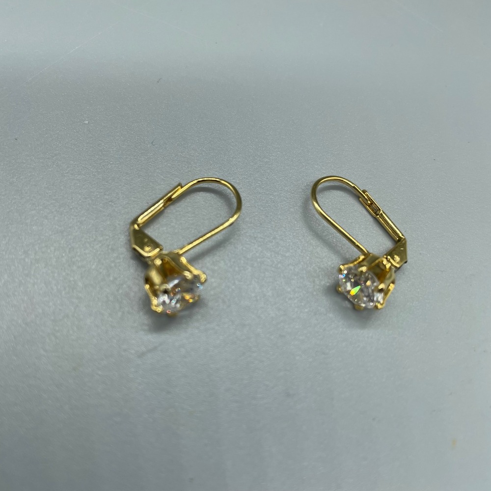 Gold Tone Round Cut Clear‎ Cubic Zirconia Leverback Drop Earrings Womens